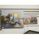 Two unframed oil on canvasses of harbour scenes signed Max Savey