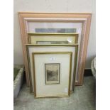 Framed and glazed artworks to include a watercolour of door, farm scenes, oil of moonlit river scene