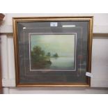 A framed and glazed oil painting of river bank scene signed Witchard