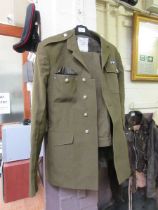 An olive green No. 2 Dress army uniform with cap