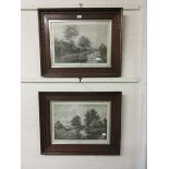 A pair of oak framed and glazed monochrome prints of countryside after Paulman Dimensions: H, 61cm ,