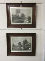 A pair of oak framed and glazed monochrome prints of countryside after Paulman Dimensions: H, 61cm ,