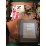A tray containing a selection of ephemera to include letters from Queen Elizabeth's staff, King