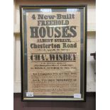 A framed and glazed advertising poster for auction of 'Four New-Built Freehold Houses'