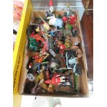 A quantity of lead figures to include horses, cavalry, along with some plastic figures etc.