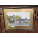 A framed and glazed watercolour of bridge near Gisburn signed Joseph Foster