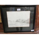 A framed and glazed pencil drawing of Plymouth harbour initialed E W dated 1840