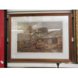 A framed and glazed watercolour of cattle by barn scene signed Alfred Baker