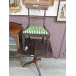 A 19th century mahogany single chair upholstered in a striped green and gold fabric along with A