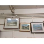 Three framed and glazed watercolours by D.Watts of coastal scene and countryside scenes