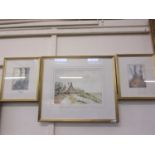 Three framed and glazed watercolours of countryside scene signed bottom left S.J.Cardew