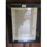 A framed original page from early printed bible, printed in Latin in 1492