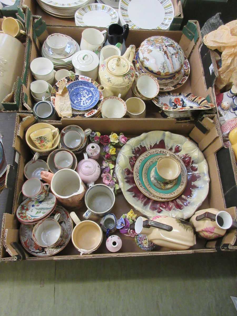 Four trays of ceramic ware to include cups, saucers, bowls, vases, figurine, hot water bottle, etc - Image 2 of 3