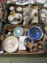 Four trays of ceramic ware to include cups, saucers, bowls, vases, figurine, hot water bottle, etc
