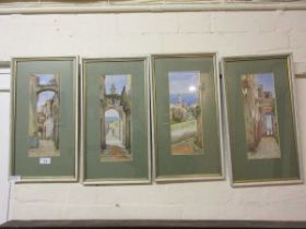 A set of four framed and glazed watercolours of continental street scene