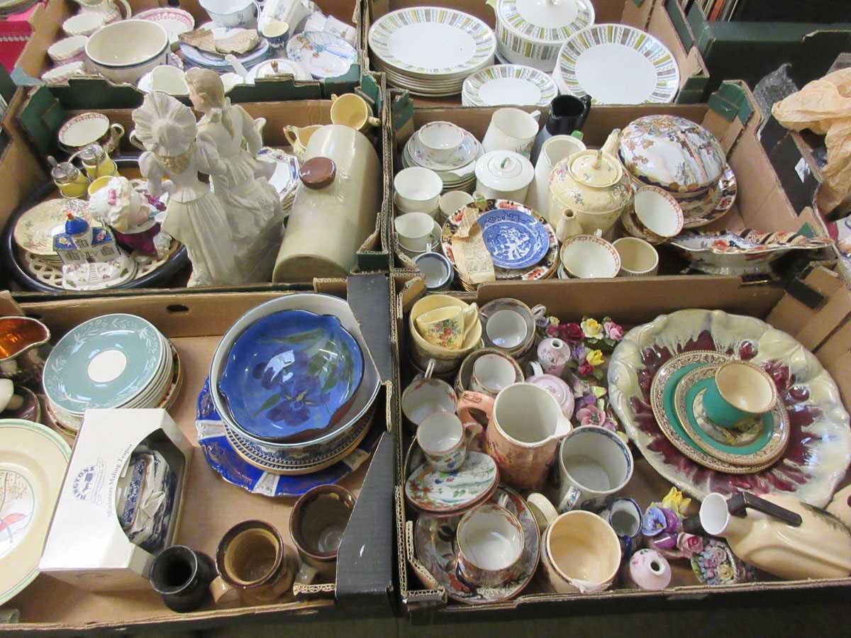 Four trays of ceramic ware to include cups, saucers, bowls, vases, figurine, hot water bottle, etc - Image 3 of 3