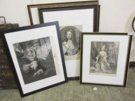 A selection of four framed and glazed etchings of period people