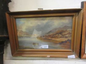 A Victorian framed watercolour of boat on lake scene