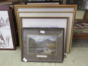 A quantity of framed and glazed prints etc. on various subjects to include mountain scene