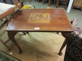 A mahogany inlaid occasional table on cabriole supports