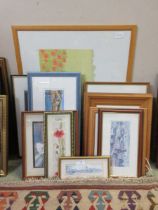 A quantity of modern artworks to include prints, watercolours, Cashes silks etc.