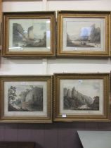 A set of six Victorian gilt framed and glazed French coloured engravings