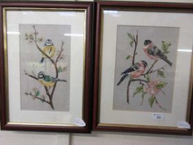 A pair of needlework pictures of birds