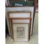 Five various framed and glazed watercolours and prints including 18th century Hertfordahire map