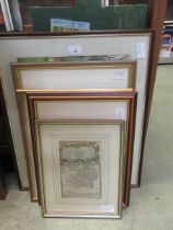 Five various framed and glazed watercolours and prints including 18th century Hertfordahire map