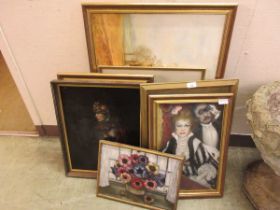 A collection of framed oils and watercolour (Six items)