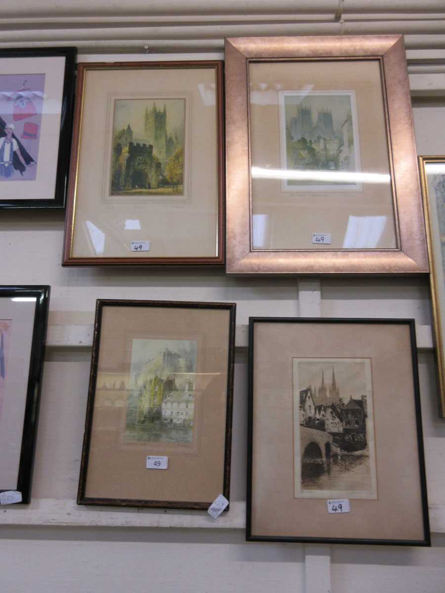 A group of four prints and etchings of townscapes including three by Robson