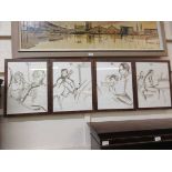 A set of four pen and ink musical pictures signed LHS 1990