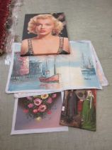 Marilyn Monroe print on canvas together with oils on canvas and another print