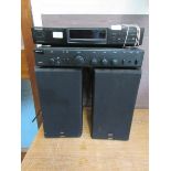 Kenwood stereo tuner, Arcam amplifier, and a pair of Celestion DL4 speakers