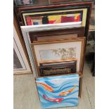 A mixed group of prints, oils, maps, etc