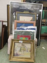 A collection of framed and glazed artworks to include mounted prints, watercolours of eastern scene,