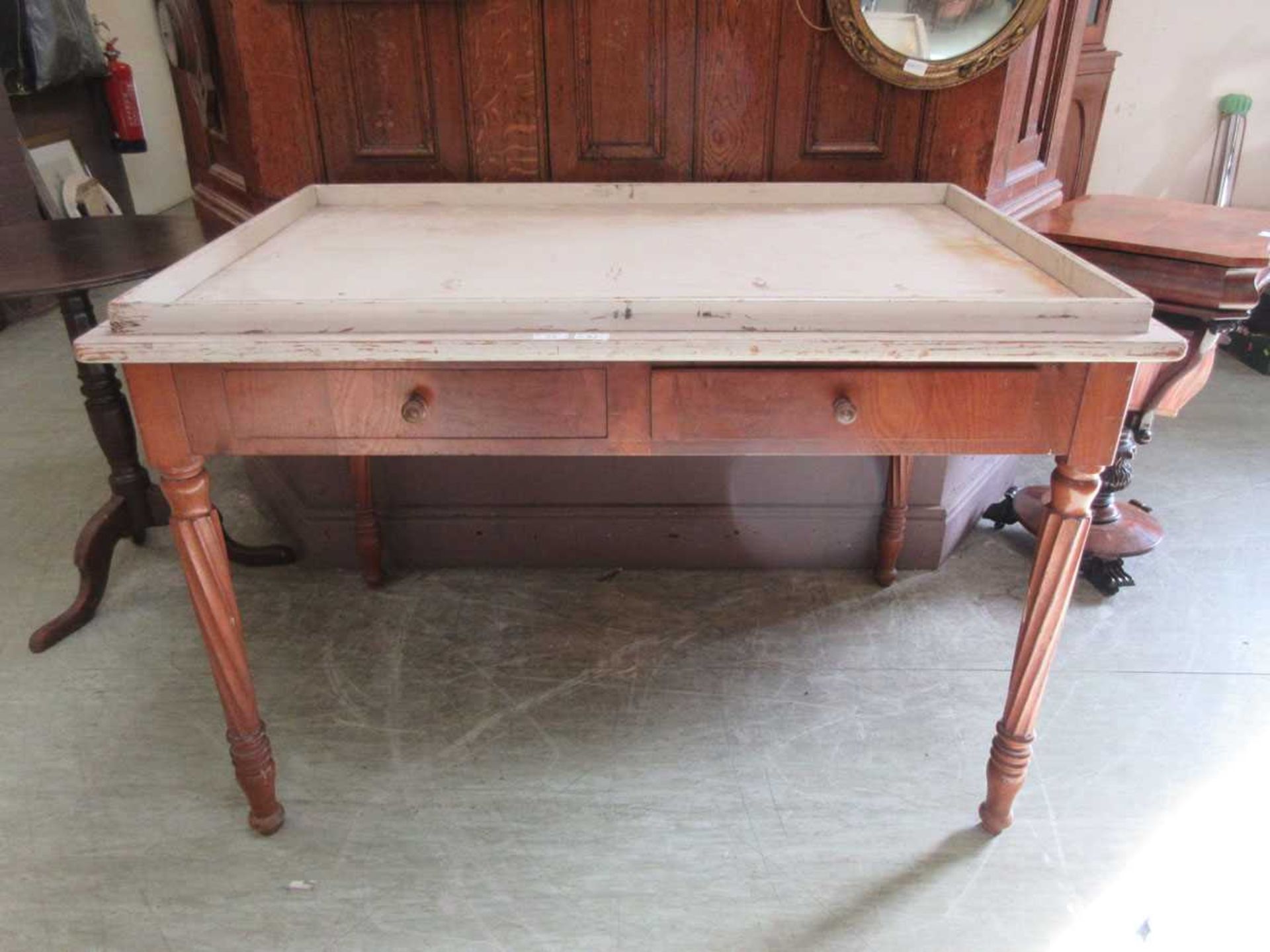 A painted pine kitchen work table with two drawers - Image 2 of 2