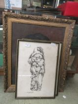 Three framed and glazed prints of children, clown, etc