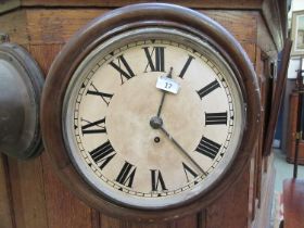 A mahogany cased drop dial station clock (A/F, glass broken)