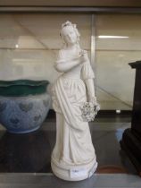 A Parian ware figure of a lady holding flowers Crack to base, minor damage to flowers, possible