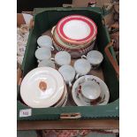 A tray of ceramic ware to include cups, saucers, dinner plates, bowls, etc