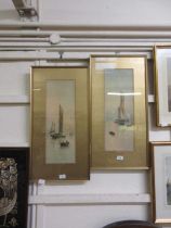A pair of framed and glazed possible watercolours of sailing vessels