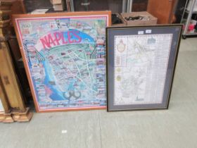 Two framed and glazed maps, one of Market Harborough, the other of Naples Florida