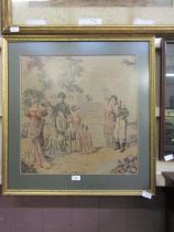 A gilt framed and glazed embroidery of period people