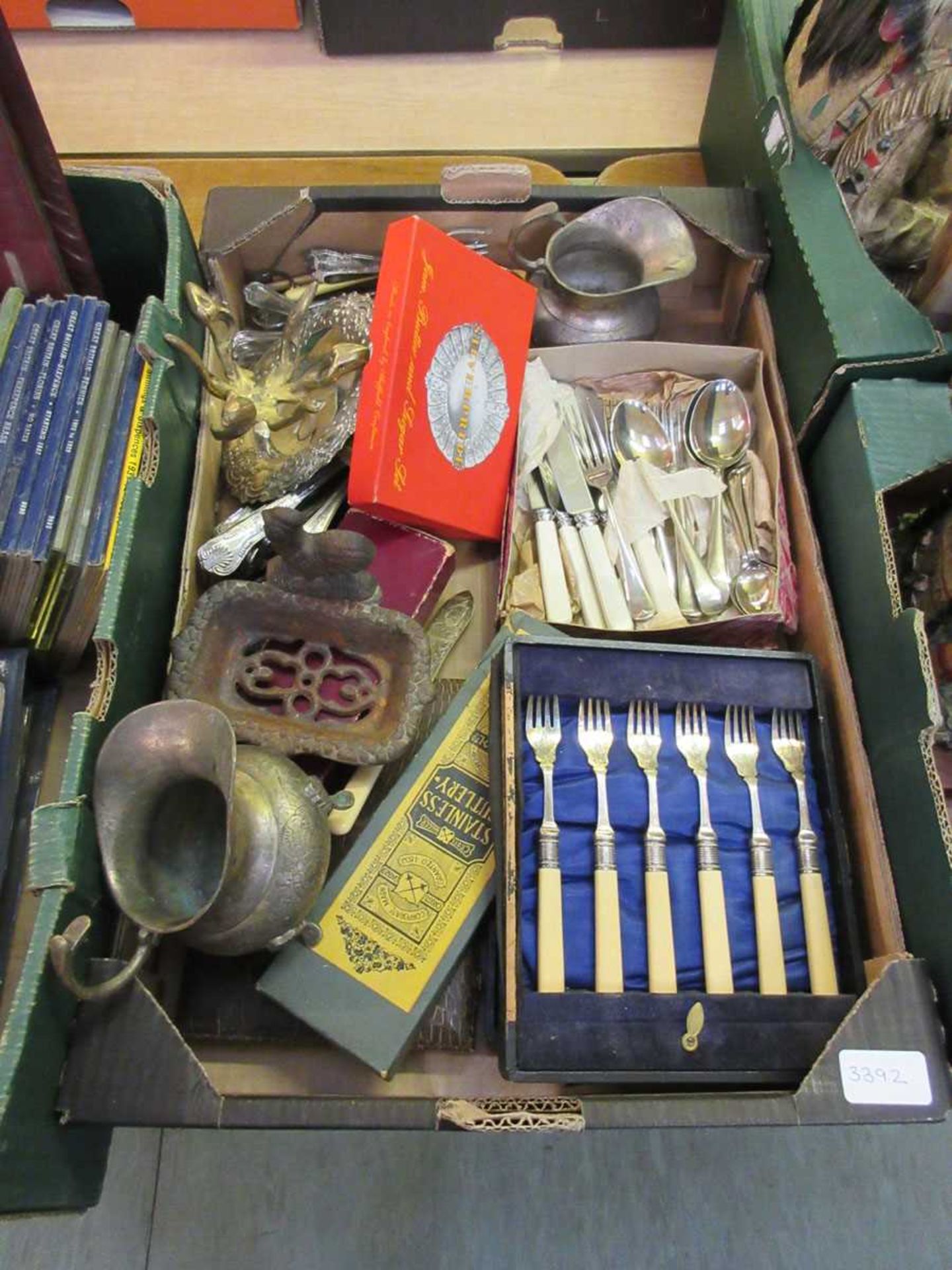 A tray containing plated ware, flatware etc.