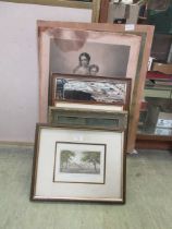 A selection of framed and unframed artworks to include coloured engraving, embroideries, etc