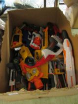 A box containing Nerf guns etc.