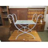 A reproduction grey painted metal stool with gilted rope design decoration