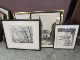 A selection of early 20th century engravings of buildings, countryside, etc