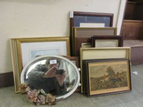 A selection of framed and glazed prints of various subjects together with a white painted easel